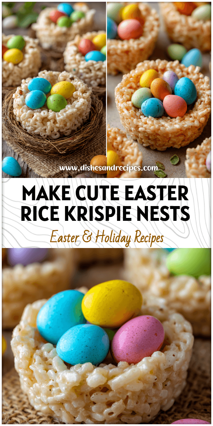 Colorful Easter Rice Krispie Nests filled with candy eggs, a cute Rice Crispy Treats Easter dessert.